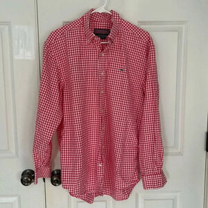 Vineyard Vines pink Gingham button-down whale shirt size medium cotton